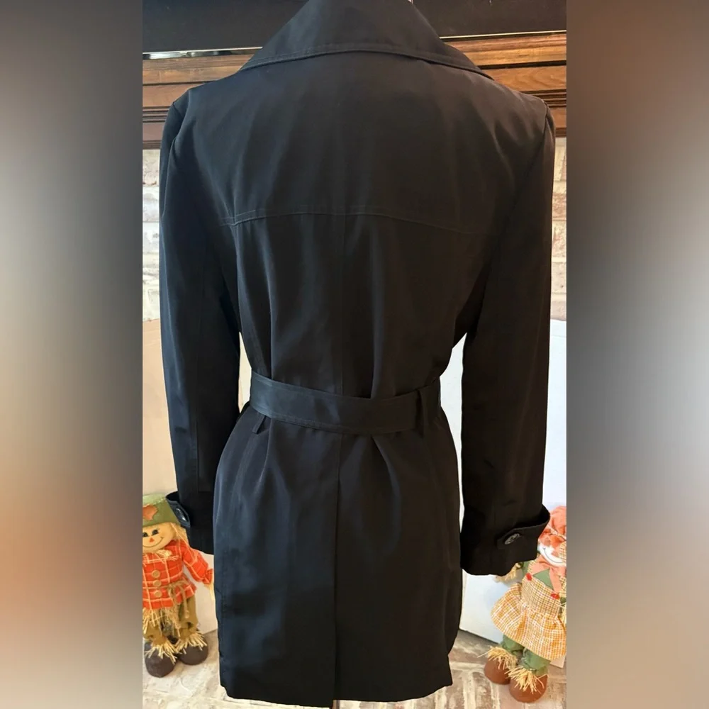 London Fog Black Double-Breasted Trench with Waist Tie